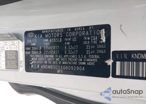 2016 Kia Sedona Lx from USA, damaged, VIN KNDMB5C11G6092904